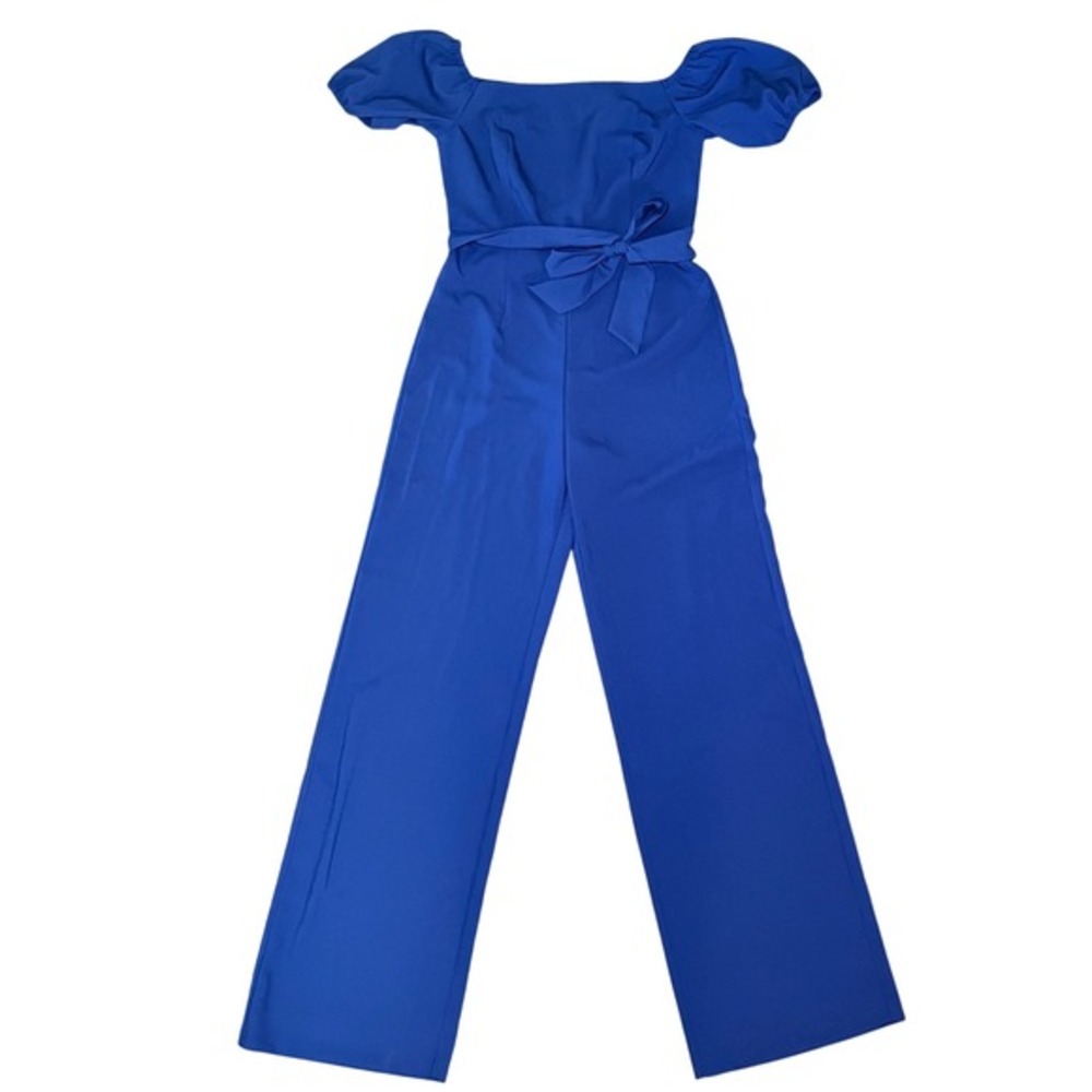 Lilly Pulitzer Off Shoulder Jumpsuit Belted Wide Leg Blue Size 4 - Picture 2 of 4